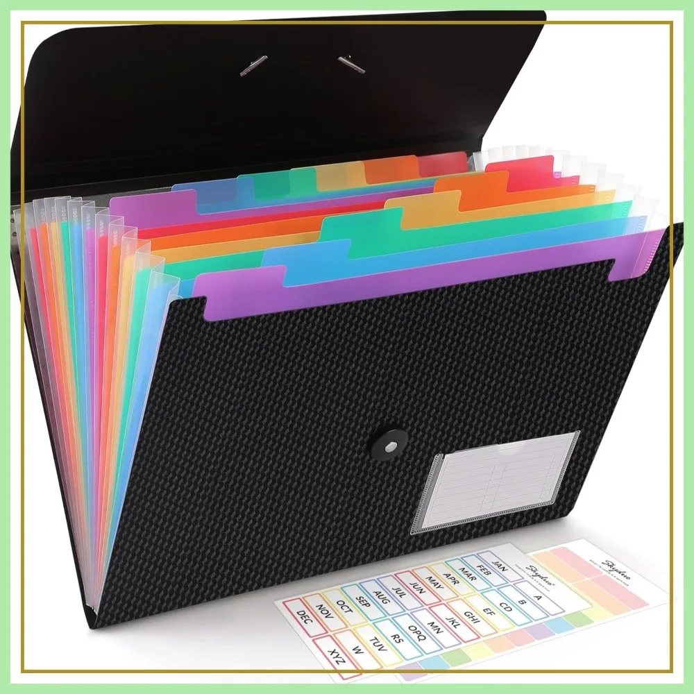 

13-Pocket Expanding File Folder for A4/Letter Paper, Accordion Organizer with Labels - Office, School, Home