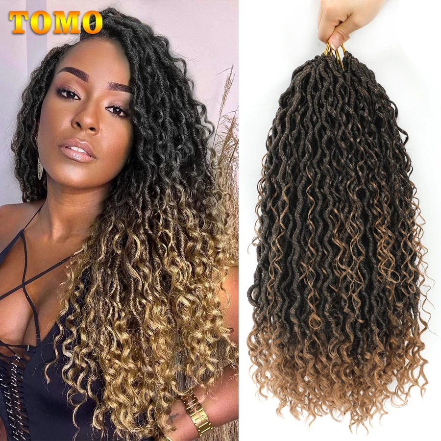 

TOMO Goddess Locs Crochet Hair 18 Inch Synthetic Faux Locs Wavy Crochet Curly Hair Ombre River Curls Braiding Hair Extensions