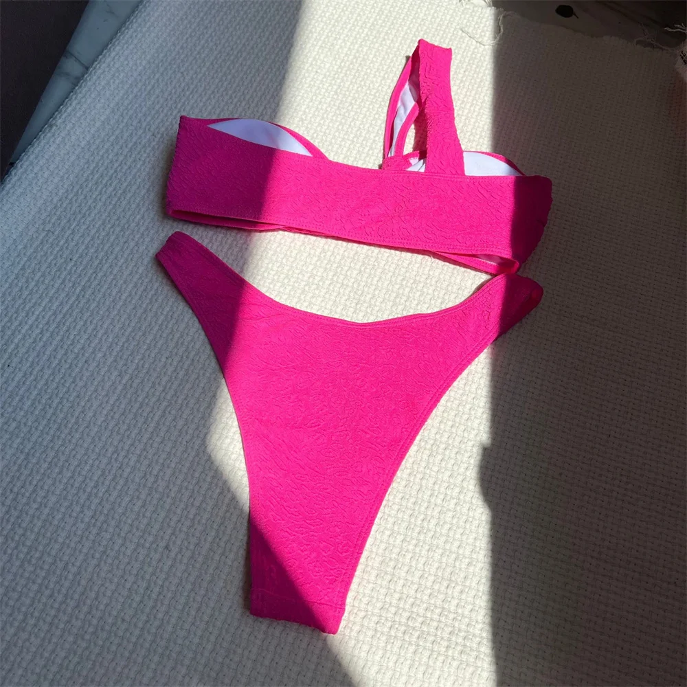 Bikini Bandeau con estampado sin tirantes y un hombro para mujer, traje de baño de 2 piezas, traje de baño para vacaciones, conjuntos de Bikinis