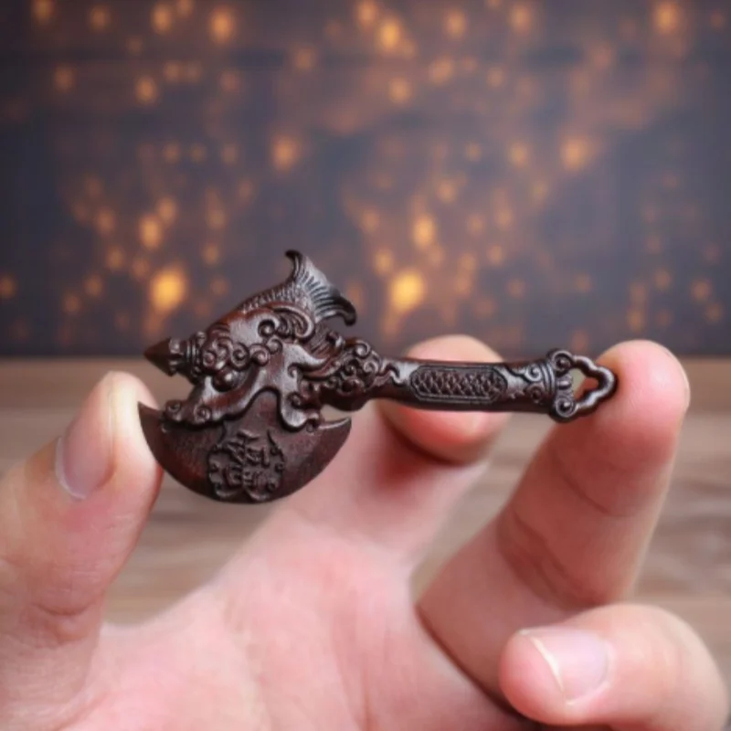 Lightning-Struck Jujube Wood Carved Axe Statue Hanging Ornament Taoist Ritual Implement Evil Warding Protection Feng Shui Amulet