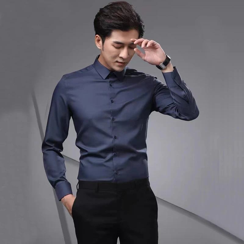 

Men's long sleeved shirts, slim fitting clothes, white business casual formal clothes, inch shirts, youth spring shirts