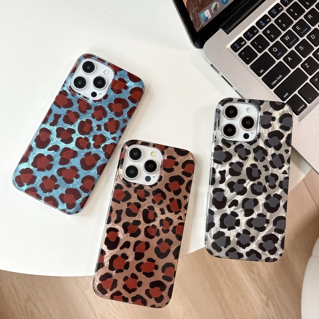 

Fashion Leopard print Blue Brown Soft Phone Case For Iphone 15 14 12 13 16 Pro Max XR XS Y2k Back Soft Cover Gift