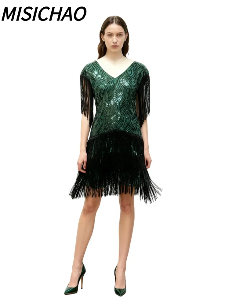 MISICHAO Best Seller 1920s Gatsby Style Sequin Fringe Dress for Women Vintage Glitter Tassel Party Cocktail Evening Dance