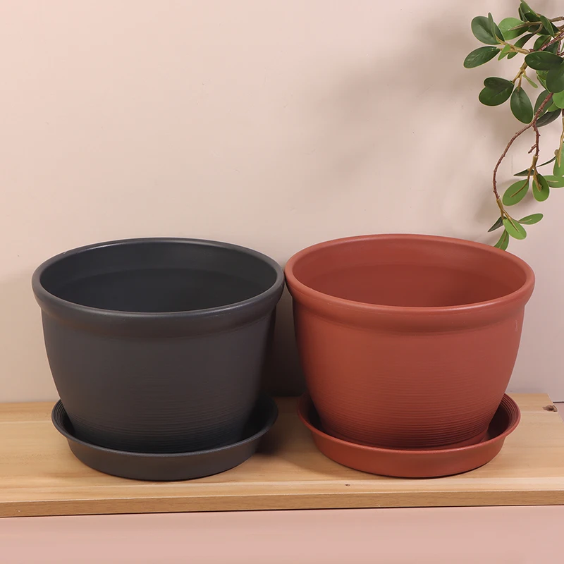 

1Pc With Tray Round Thick Imitation Ceramic Flower Pot PP Flower Pot Indoor Planting Living Room Balcony Bonsai Pot