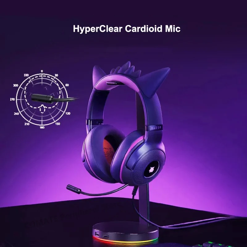 سماعة رأس سلكية للألعاب من Razer Pokemon Gengar Edition RGB Kraken V3 X - برامج تشغيل TriForce 40 مم - ميكروفون قلبي فائق الوضوح