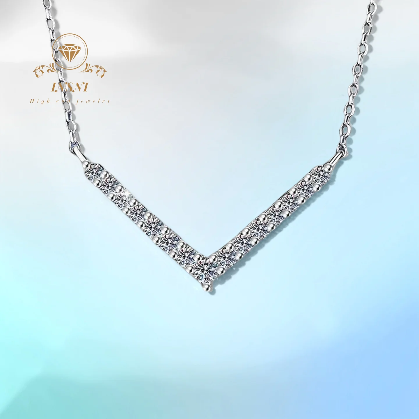 

0.44 Ct D-Color Moissanite Necklace S925 Silver Rainbow V-Shape Collarbone Chain GBA GIFT Box Trendy Elegant Jewelry For Women