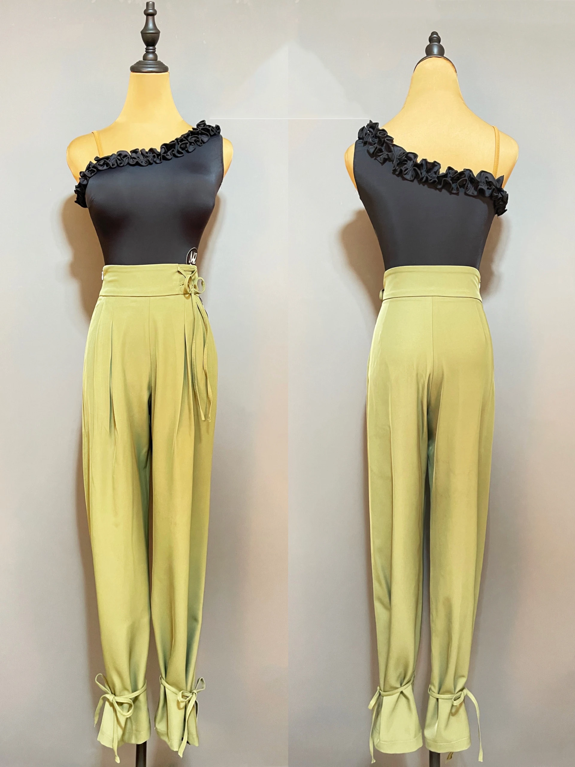 

Latin Dance Tops Women Ballroom Dance Pants Green Latin Trousers Adult Rumba Cha Cha Tango Perofrmance Practice Clothes JL5660