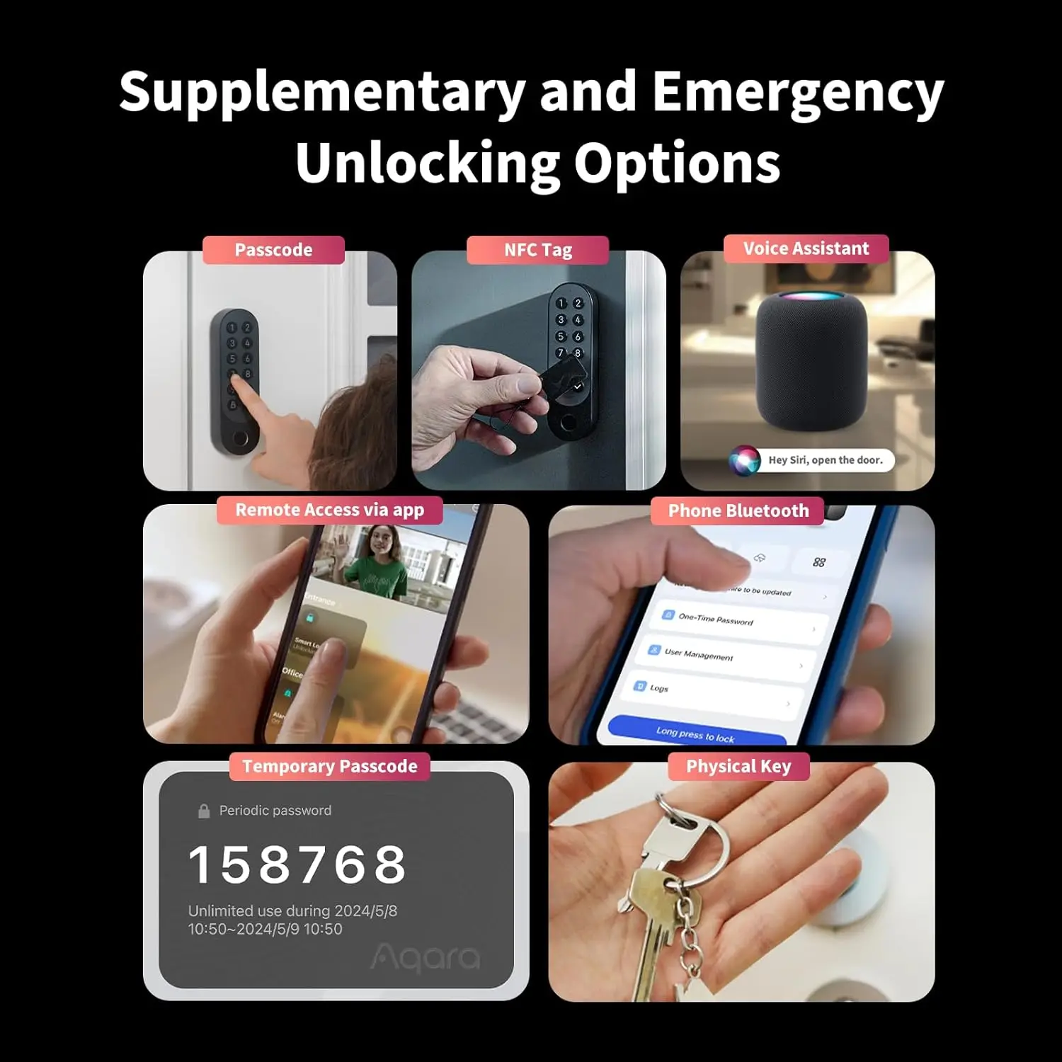 Aqara Smart Lock U200, Wireless control Fingerprint Keypad Rechargeable Battery with A pple Home Key, For Ap ple Homekit