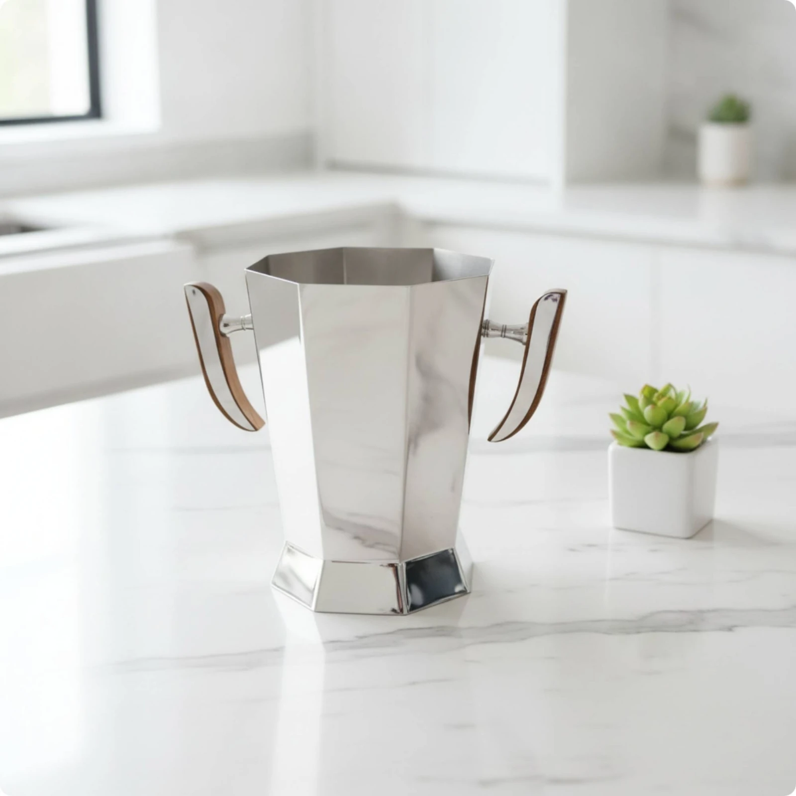Ice Container with Lid Stainless Steel Ice Container with Handle Beverage Chiller Geometric Wine Cooler Multi-Use for Hosts