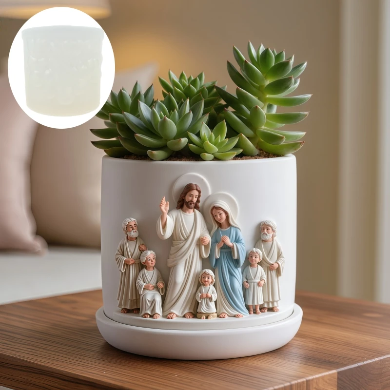 Jesus família alívio suculenta planta vaso de flores resina molde jesus maria vela copo caixa armazenamento gesso molde artesanato moldes presente páscoa