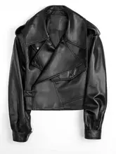 Women Black Short Leather Jacket Autumn Winter #5