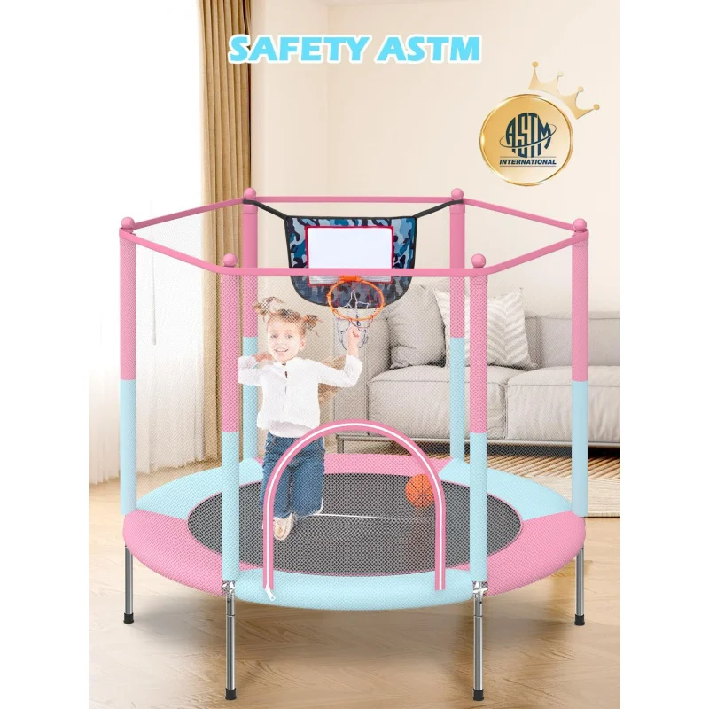 for Kids Indoor Outdoor Play for Kids Trampoline Basketball Hoop Attachment with Enclosure Net Easy to Assemble Outdoor Indoor