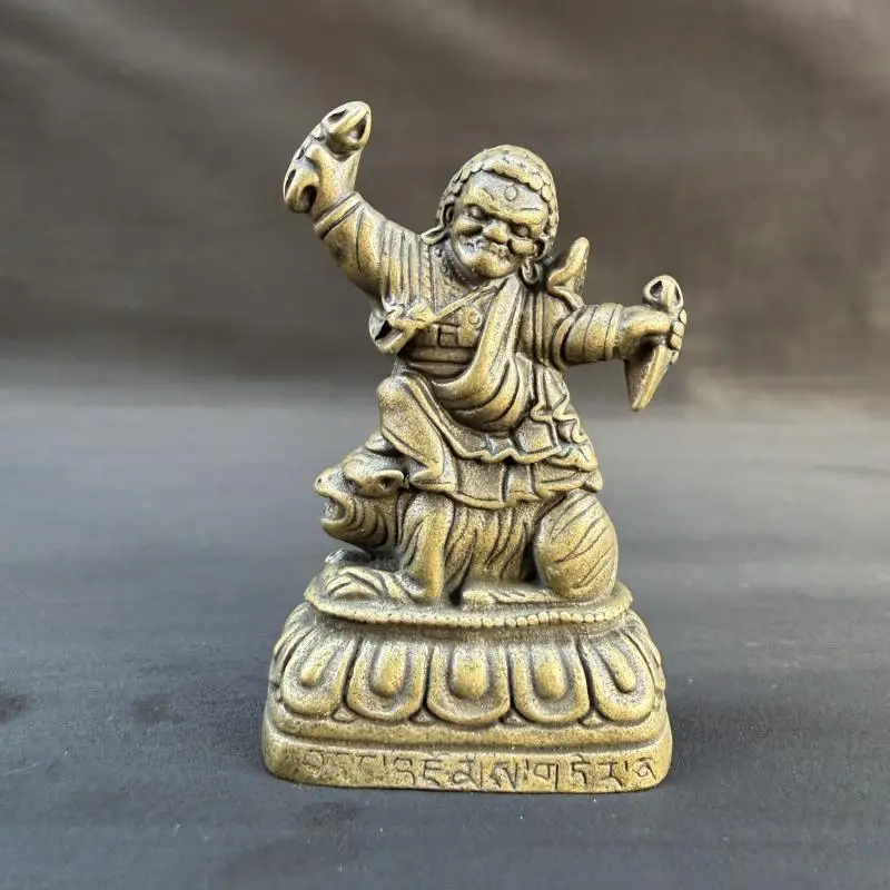 Nepal Antique Finish Craft Lima Copper Wrathful Padmasambhava Buddhism Statue with Tibetan Inscription Base Home Worship Decor