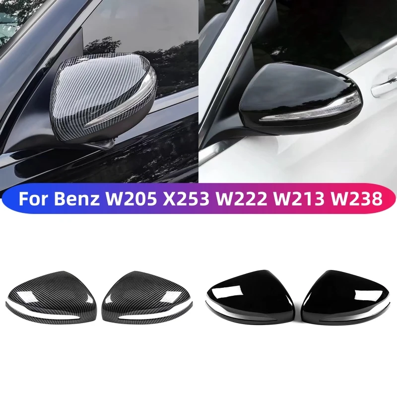 For Mercedes Benz C GLC S E Class W205 X253 W222 W213 W238 Replacement carbon Black Side Rearview Mirror Cover Caps Shell LHD