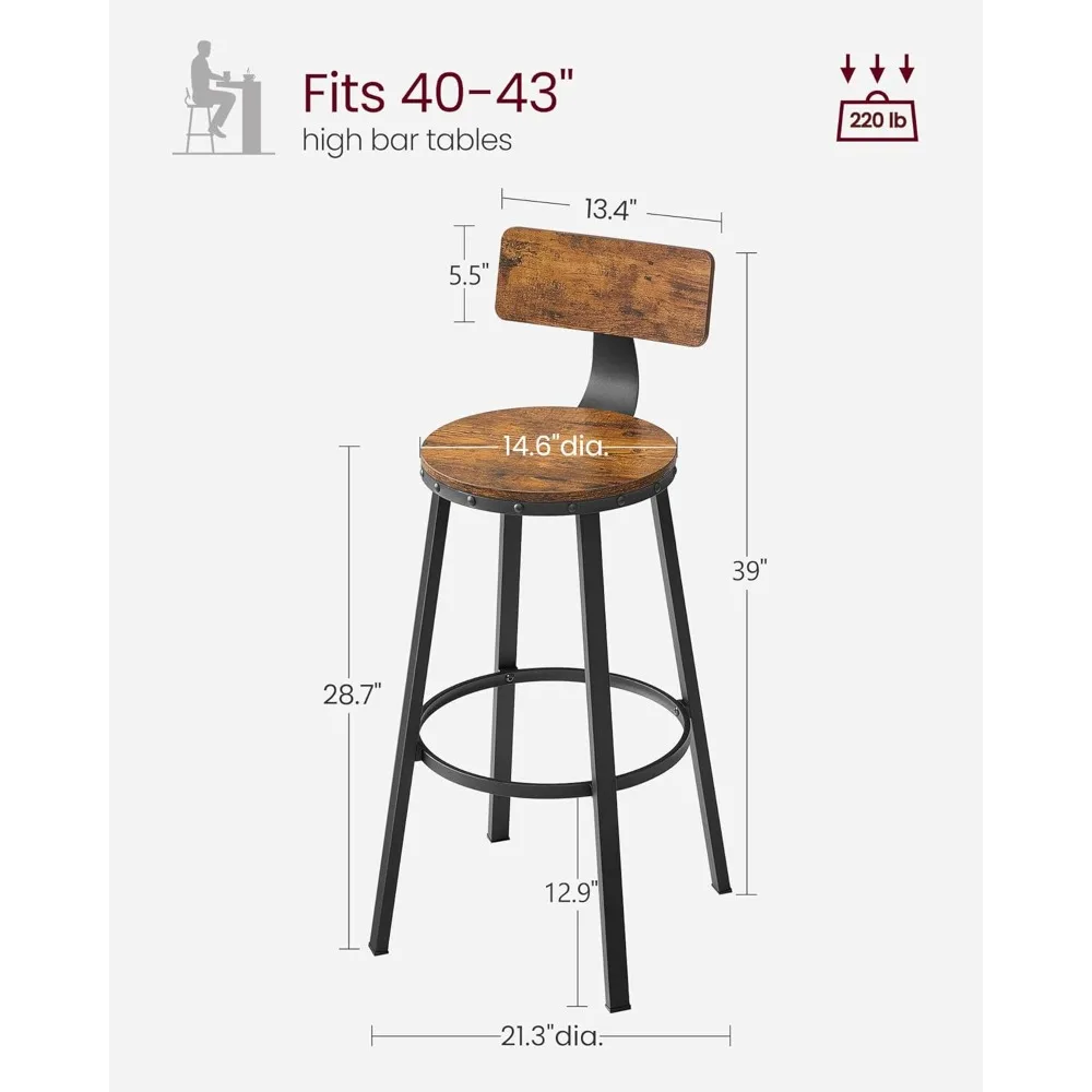 Набор из 4 барных стульев, барные стулья высотой со спинкой, табуреты для стойки, 28,7 дюйма, барные стулья со спинкой, стальной каркас