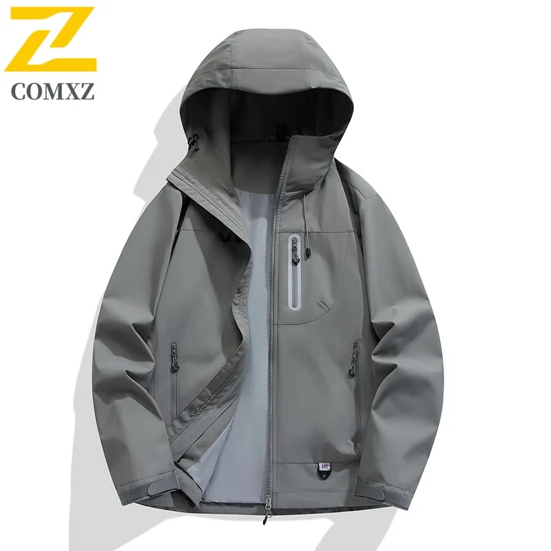 سترة COMXZ بغطاء للرأس وسيم مقاوم للماء ومقاوم للرياح في الهواء الطلق والمغامرة وركوب الدراجات والتسلق معطف ملابس خارجية عصرية للرجال #4