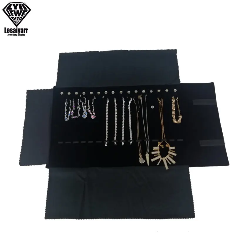 Luxury Velvet Chain Jewelry Storage Roll Bag Pendant Necklace Organizer Pouch Watch Bracelet Display Holder Travel Case Portable