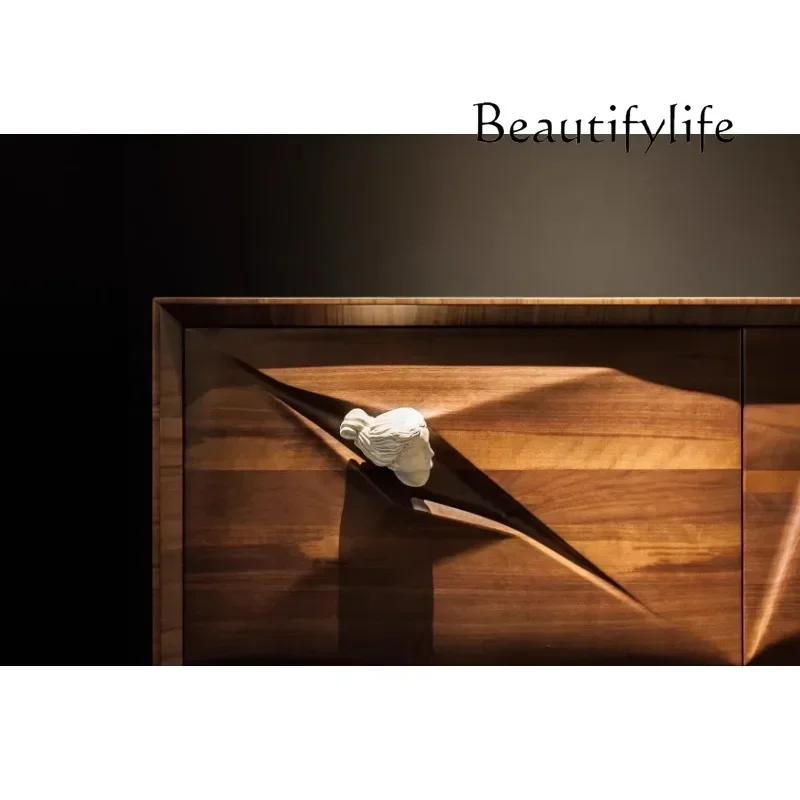 Q E High-end Luxury Dining Side Cabinet, Black Walnut, Modern Simple Home Entrance Cabinet, Bedroom Storage Cabinet