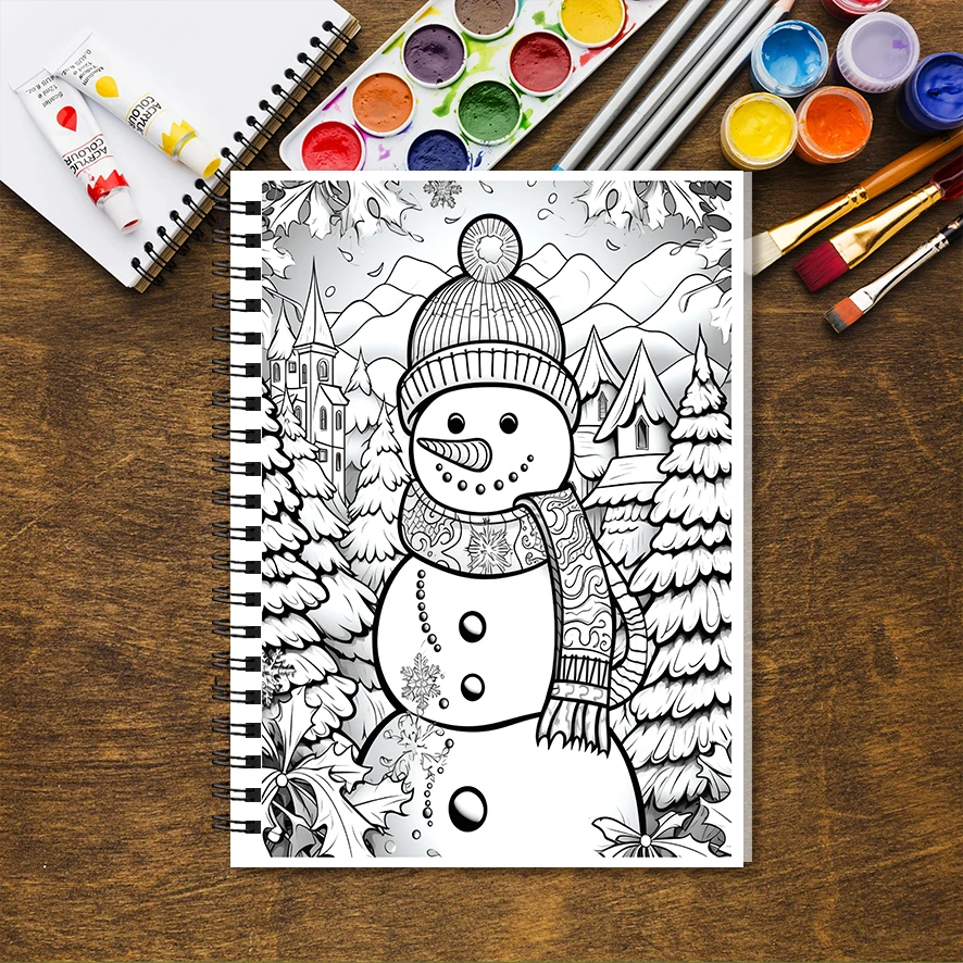 Happy Snowman Adult Coloring Book - 8.3x 11.2 Inch 32 Page Coloring Book - Helps Reduce Stress and Ease Emotions