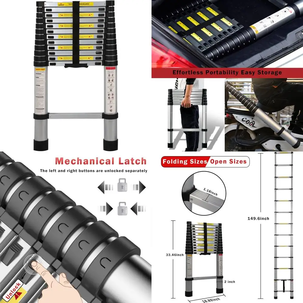 

Aluminum Telescoping Ladder, 12.5 Feet Lightweight, Portable Folding Extension, Compact Multi-Purpose, Collapsible with Slow Dow