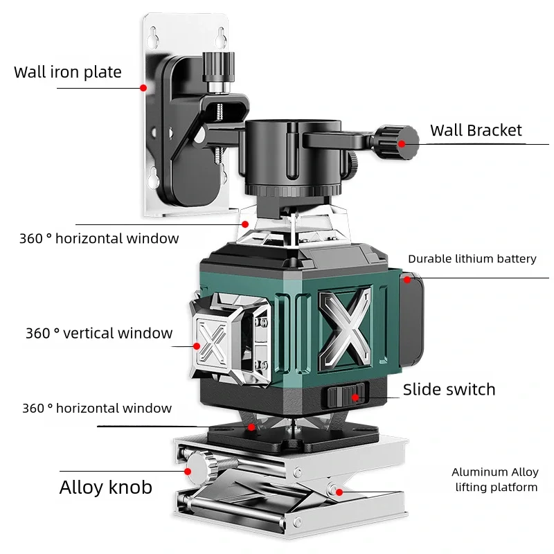 Poziomica laserowa 4D 16 linii 360 Profesjonalna linia samopoziomująca Pionowe Super mocne narzędzia budowlane Poziomica laserowa z zieloną wiązką