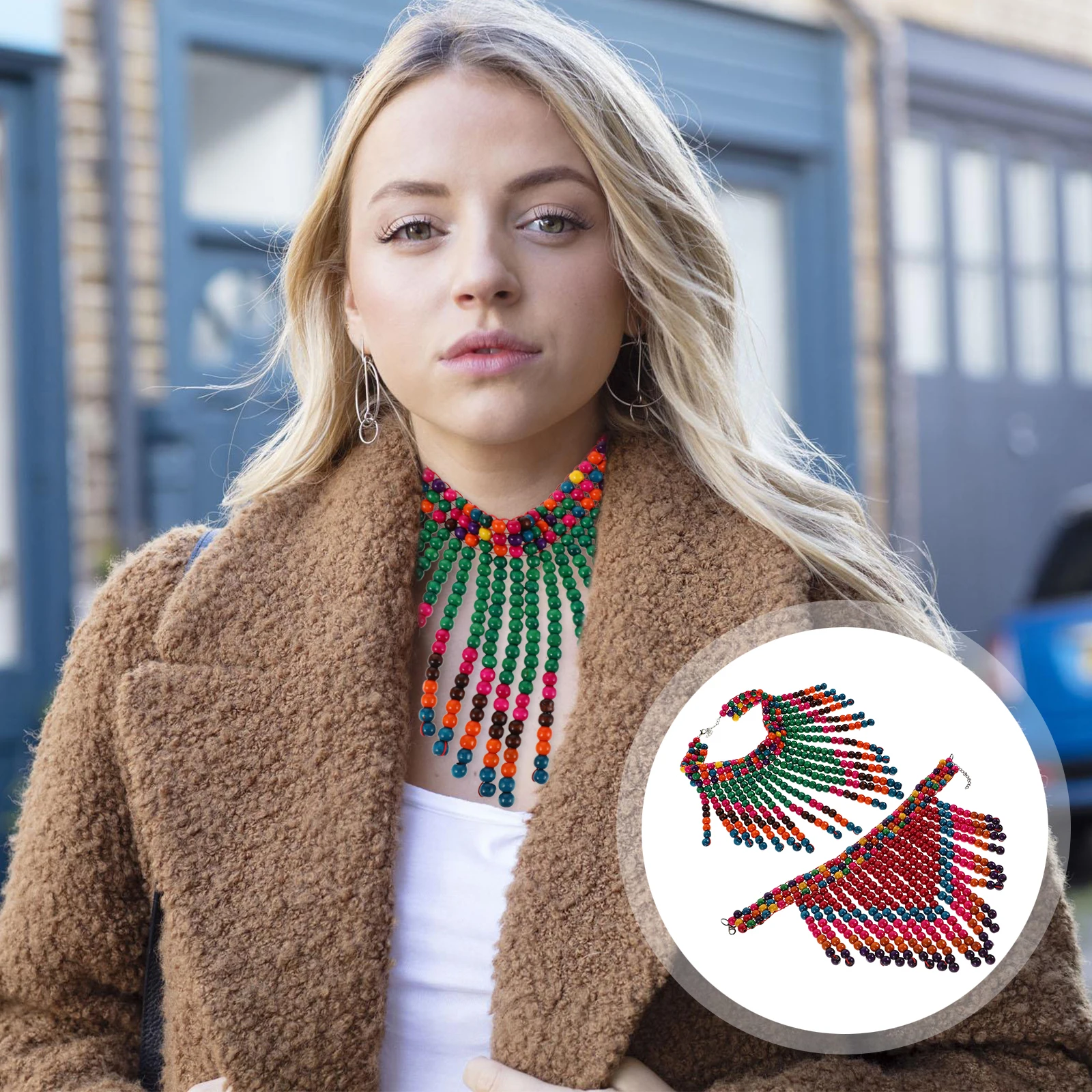 

Multi-layer African Wooden Bead Shawl Chain Men and Women Bohemian Style Necklace