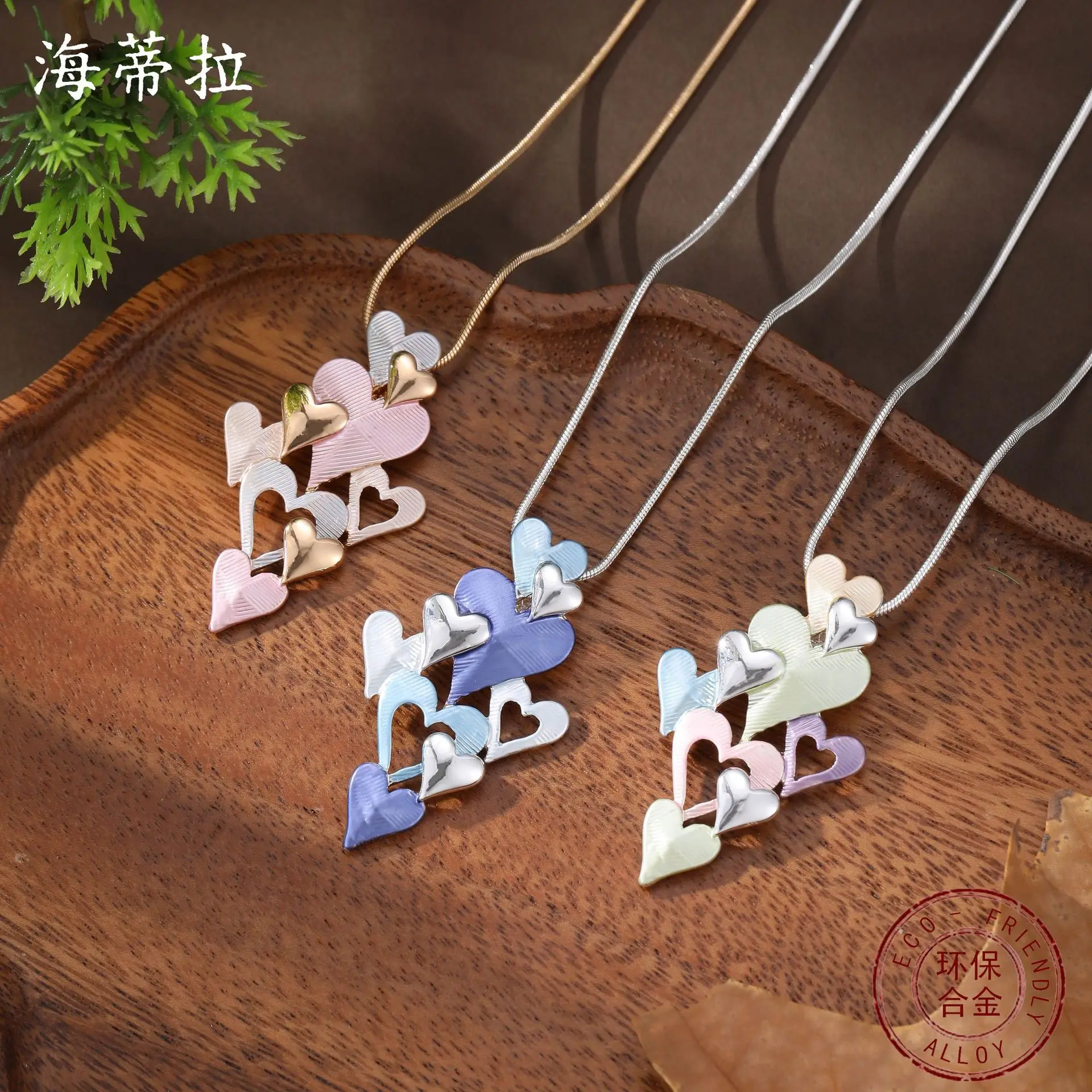 Jewelry DIY accessories new enamel color hollow geometric love pendant women's fashion high sense heart-shaped painting oil neck