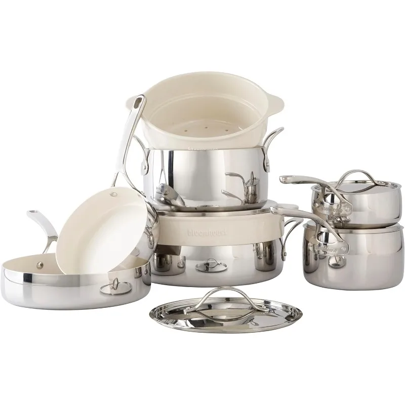 

Oprah's Favorite - 12-Piece Triple Ply Stainless Steel Pots and Pans Cookware Set with Non-Stick Non-Toxic Ceramic Interior