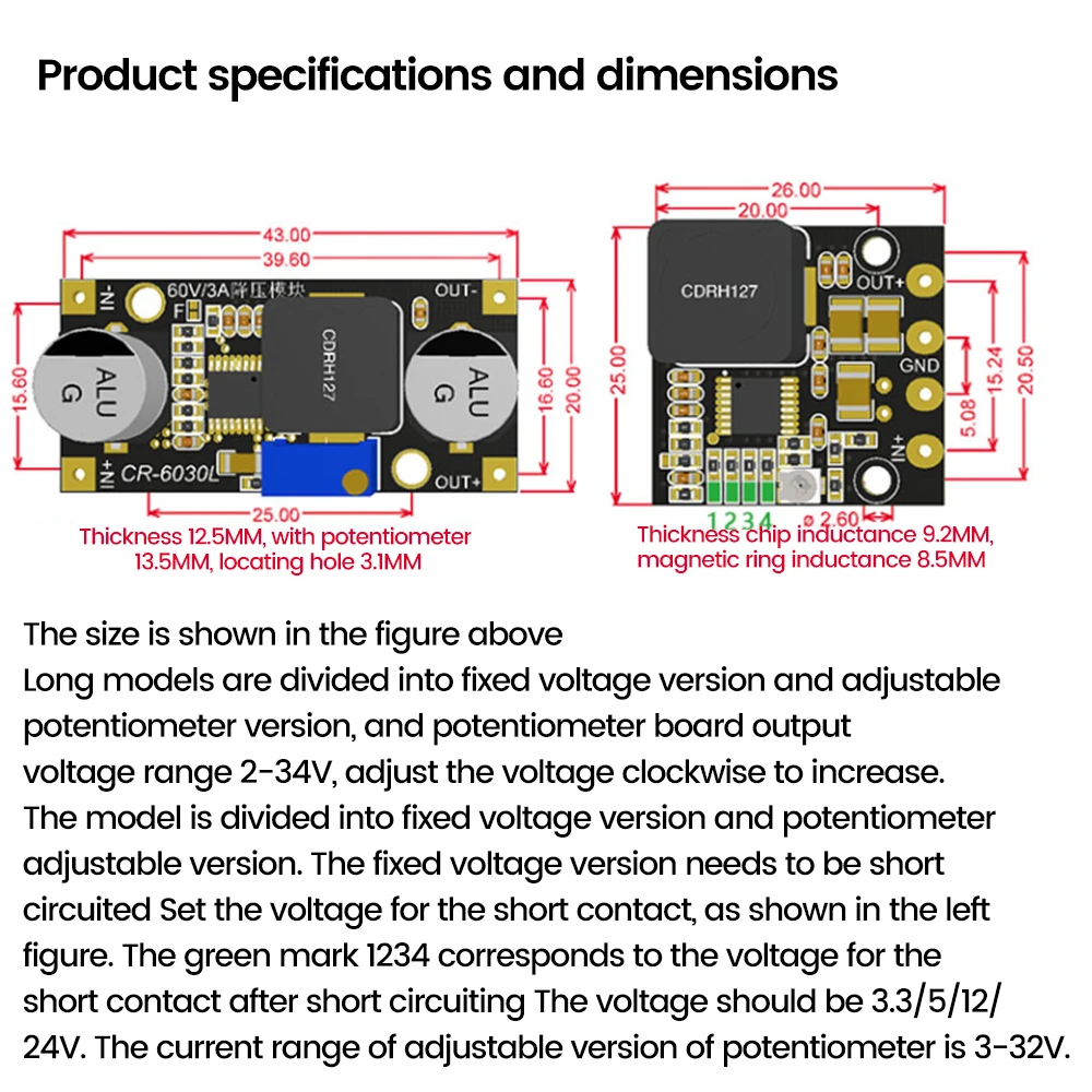 diymore DC-DC 4.2V-60V to 3-32V Adjustable Step-Down Module Step-down Module DC Buck Converter Module Voltage Regulator Board