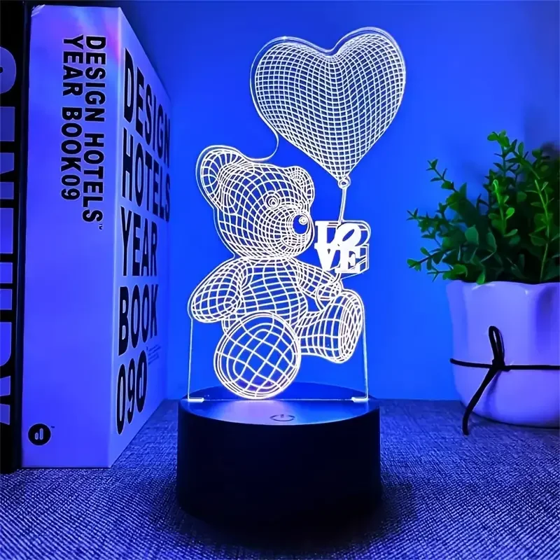 1PC3D Night Light Colorful Care Bear Bedroom Bedside Lamp Creative Gift Atmosphere Lamp Visual Lamp