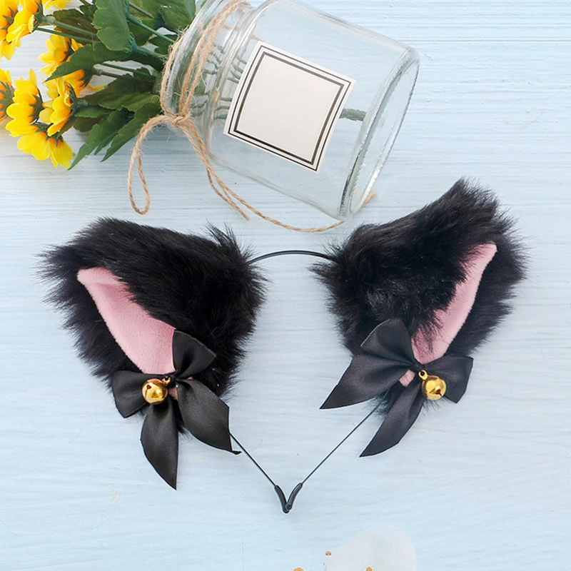 Cat Ear Headbands Faux Fur Cartoon Hair Hoop with Bell For Women Girls Fluffy Hair Accessories Party Hairbands Photo Props