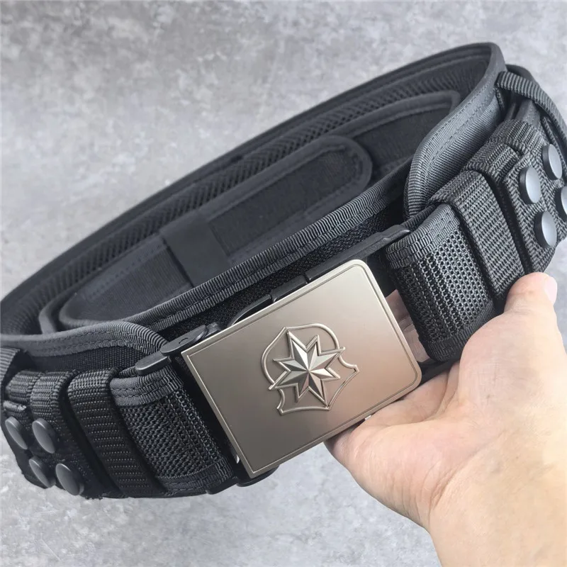 Alloy Buckle Tactical Hard Waistband Workwear Men'S Outer Waistband Black Multifunctional Outdoor Training Thick Armed Waistband