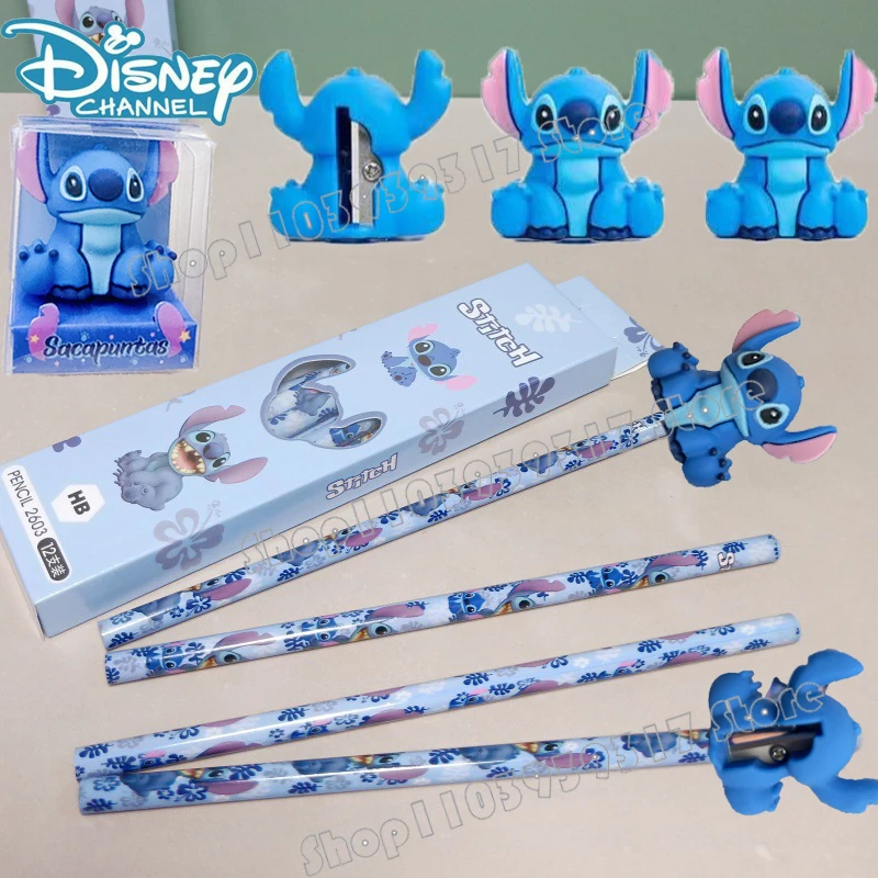 

Disney Stitch Pencil Anime Figure Rubber Pen Kawaii Cartoon Model Pencil Sharpener Children's Christmas School Supplies