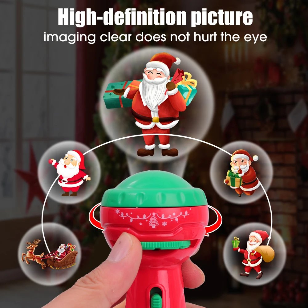 Projection Flashlight Toys Children Cartoon Light Up Santa Claus Pattern Games Early Education Christmas Projector Torch Gifts