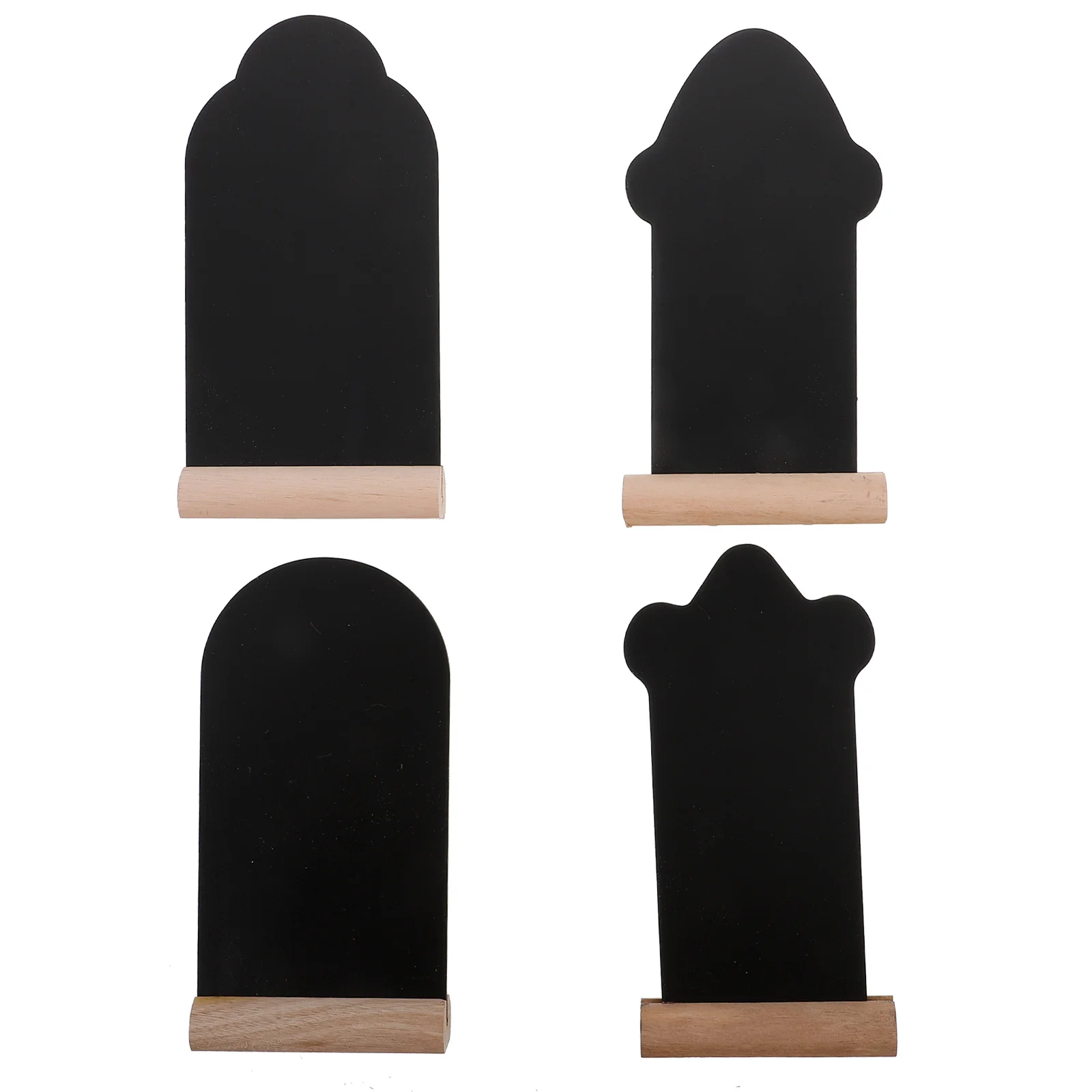 Quadros negros de lápide de madeira, 4 unidades, decorações de mesa, placas de mensagens multifuncionais, superfície lisa, sinais fáceis de limpar