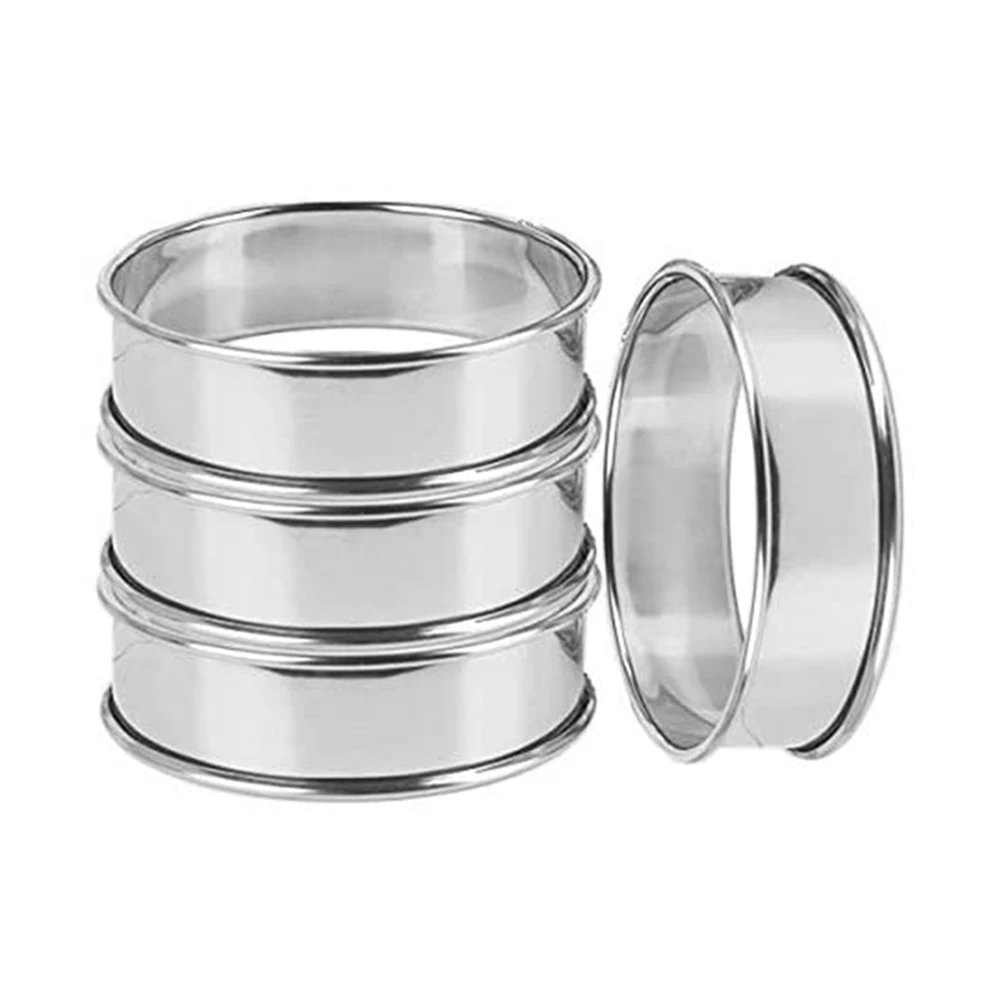 4Pcs Double Rolled TartRings Stainless Steel English Muffin Rings Professional Crumpet Rings