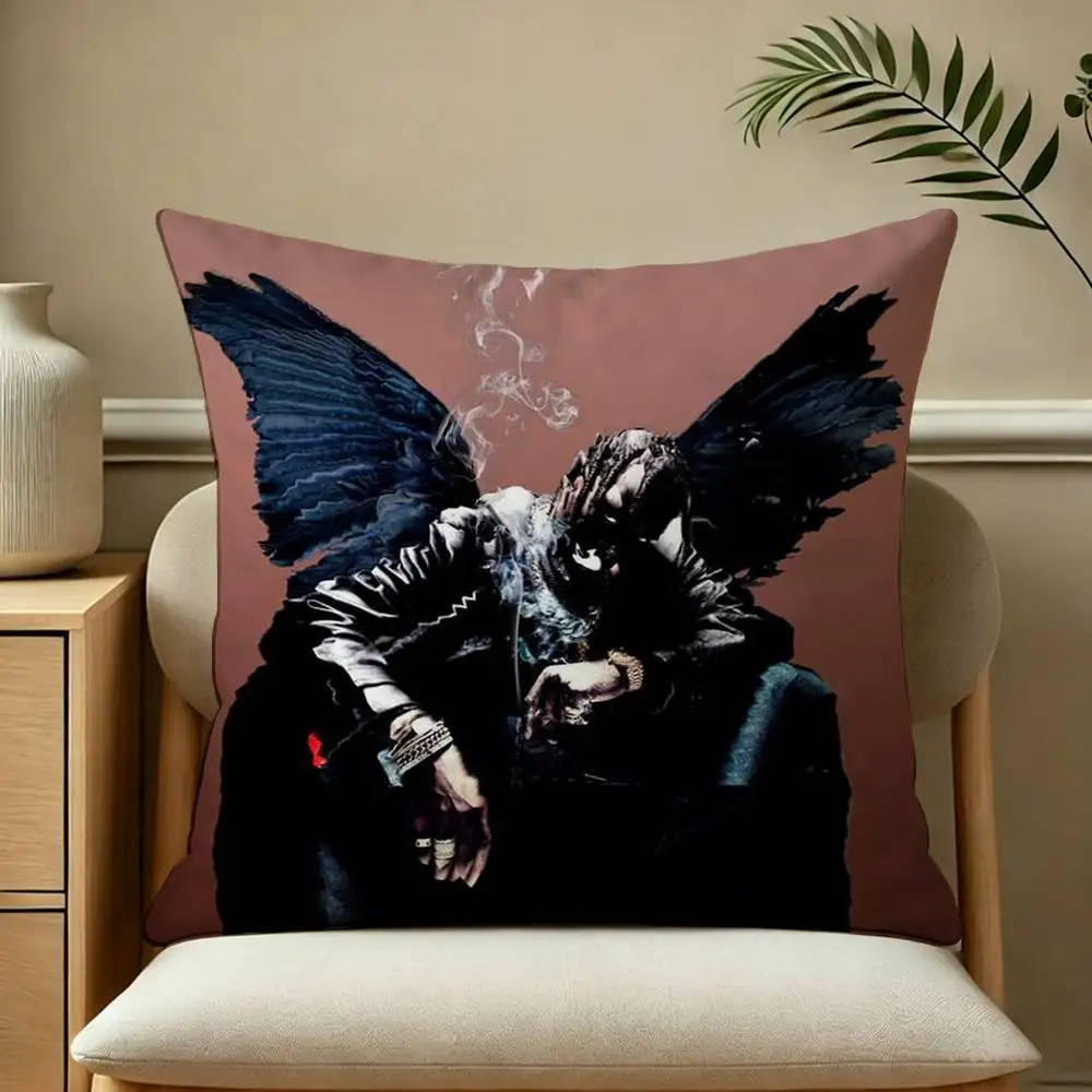 Pop-Rap Singer T-Travis Scott-T Square Double-Sided printed Pillow Case Bedroom Bedside Pillow Sofa Cushion Cover