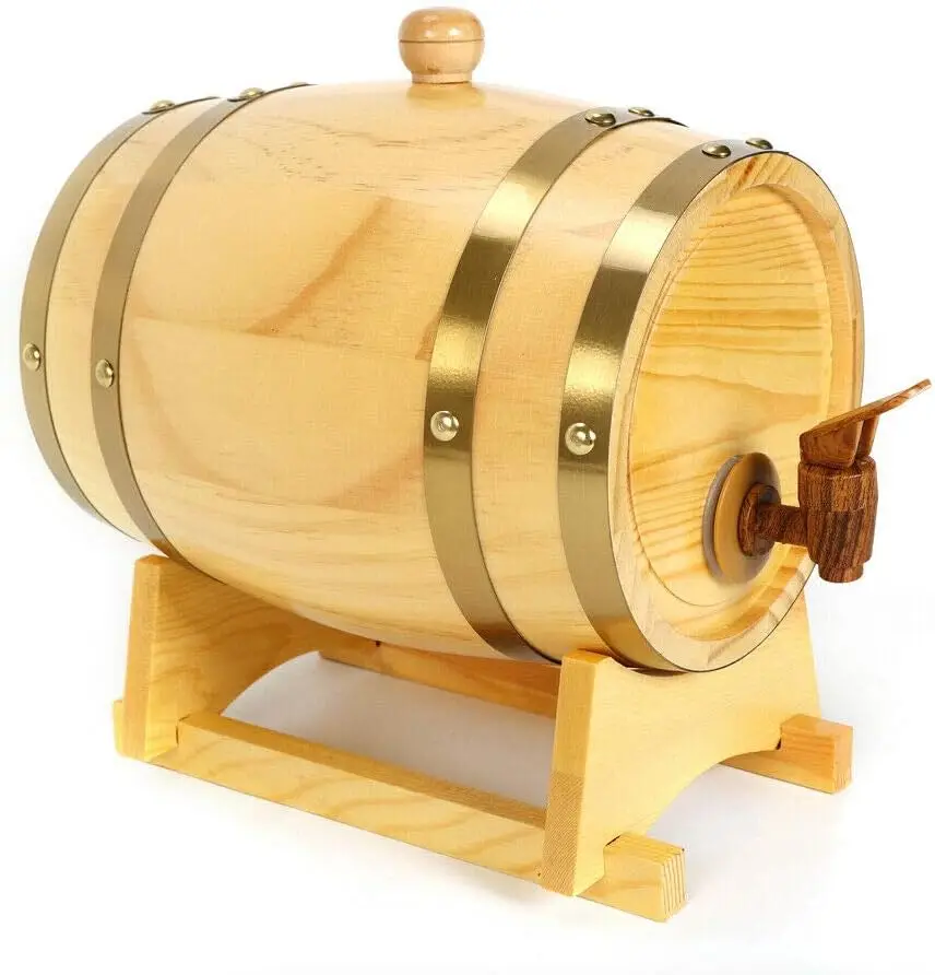 Wine Barrel Wooden Barrel 3L Oak Barrel Wine Barrel Shot Barrel Oak Wood Barrels with Stand for Wine, Whisky & Schnapps