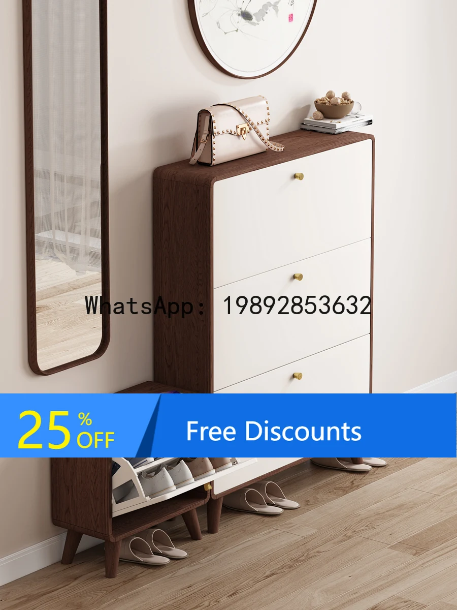 YFY Solid Wood Nordic Ultra-Thin Shoe Cabinet for Home Entrance, Simple Modern Entryway Behind Doorway Hallway Flip Bucket