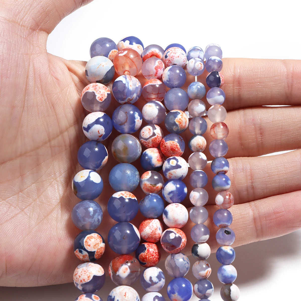 1 Strand 6 8 10mm Natural Stone Fire Agates Beads Blue Orange Round Loose Spacer Beads For Jewelry Making DIY Bracelets Necklace
