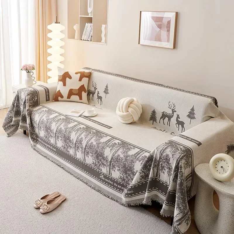 Sofa Towel Geometric Lines Tassel Design Sofa Cover Universal with Soft Multifunctional Blanket Sofa Protective Cover