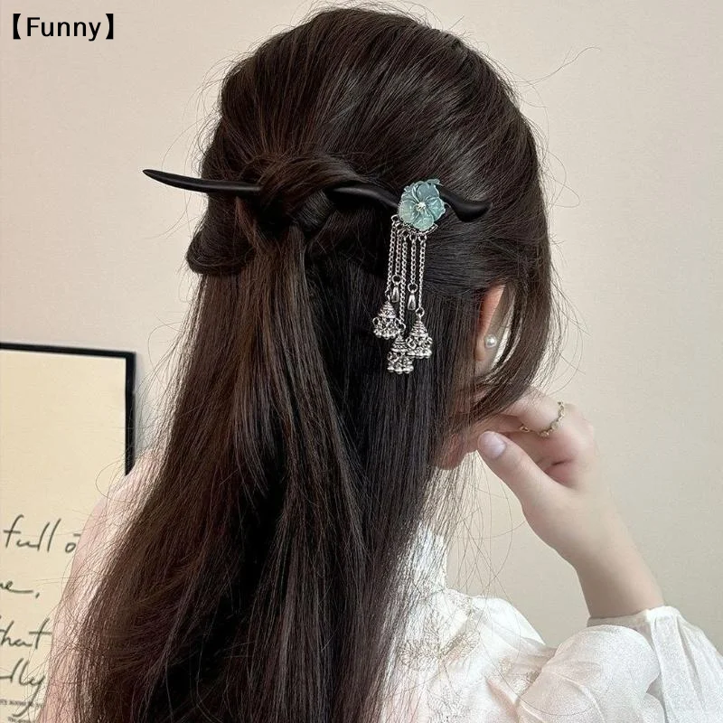 Wooden Hair Sticks Forks Flower Designs Pearls Pendant Hairpins Women Ponytail Holder Wedding Elegant Hair Bun Maker〔Funny〕