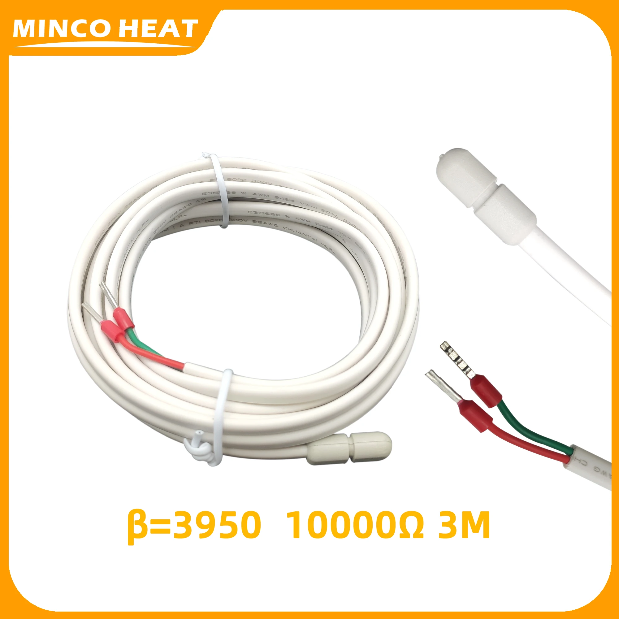 Minco Heat NTC 3950 3435 Sensor Probe for Thermostat 10K Ohm 2m 3m Waterproof Metal Plastic Optional