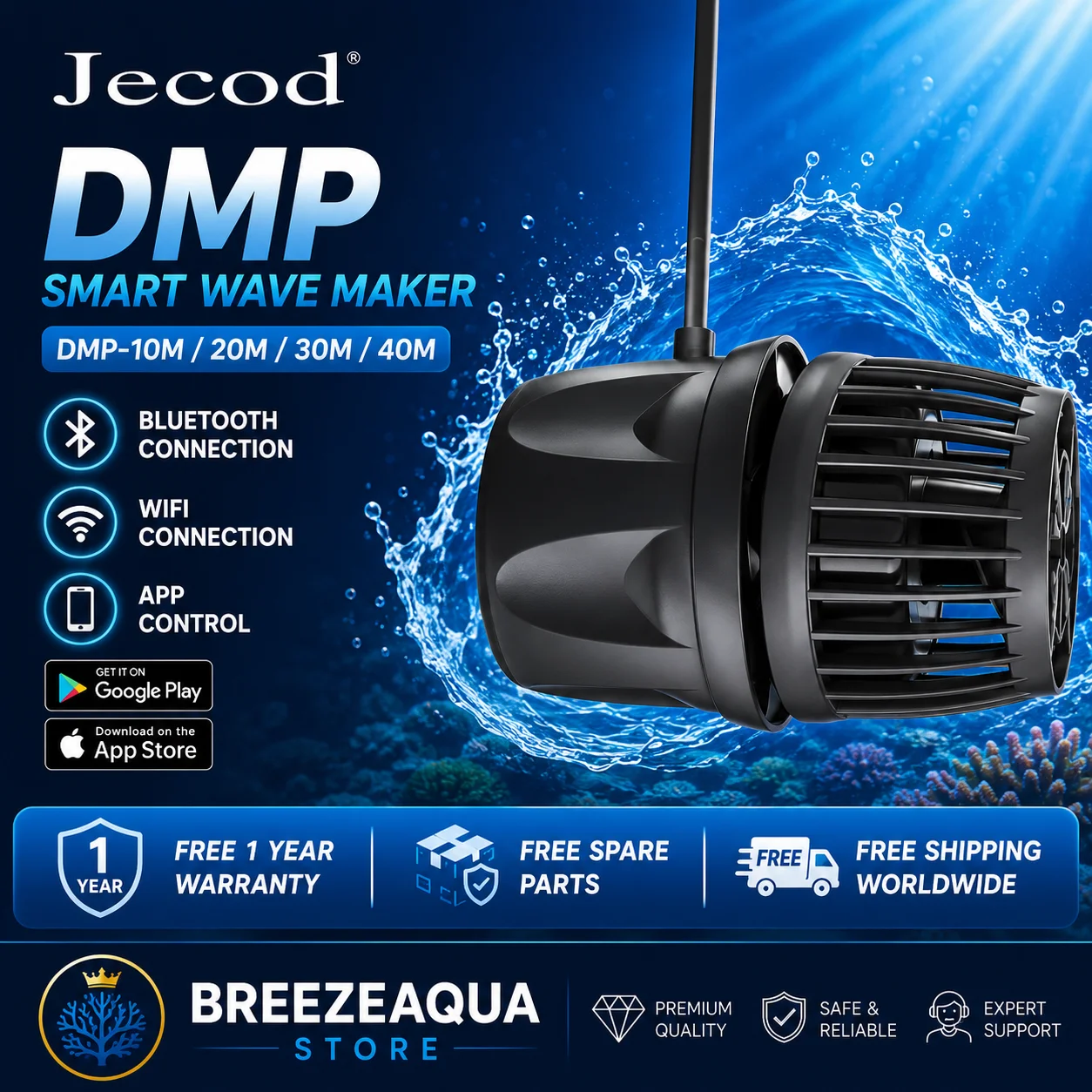 Jecod/Jebao New Cordless DMP-10M/20M-30/40M WiFi Bluetooth App Control Freshwater Saltwater Fish Tank Aquarium Wavemaker Pump