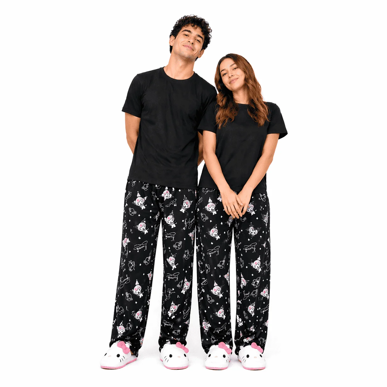 New Men Women Kuromi Flannel Pajama Pants Autumn Winter Warm Soft Loungewear Trousers Cute Star Cartoon Print Couple Home Wear