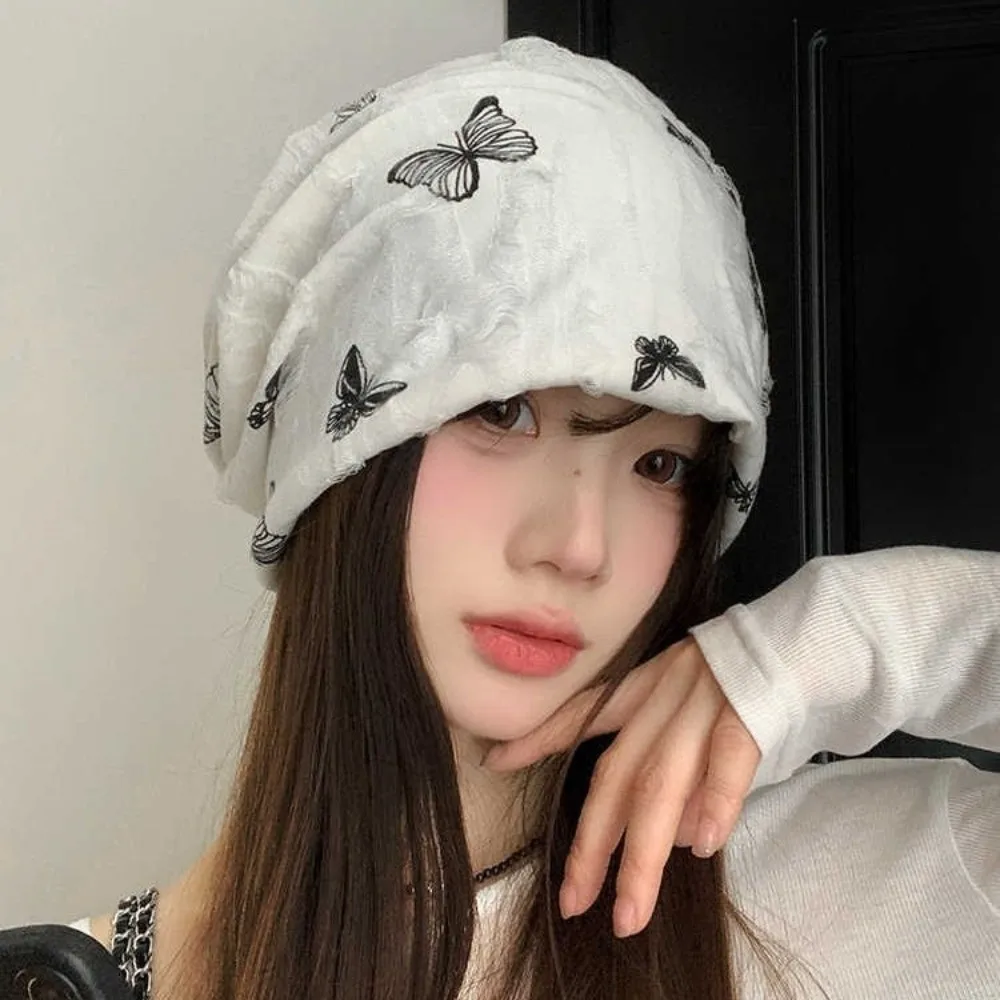 Weiche Löcher Schmetterling Drucken Mützen Verdickte Kältebeständige Fleece Mützen Baggy Koreanischen Stil Plüsch Pullover Hut Herbst