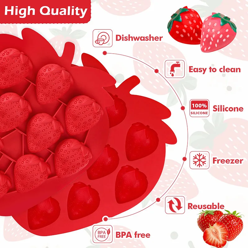 Strawberry Ice Cube Tray Strawberry Silicone Moulds for Chocolate Candy Cake Cupcake Soap Baking Jello Cookie Wax Crayon Melts