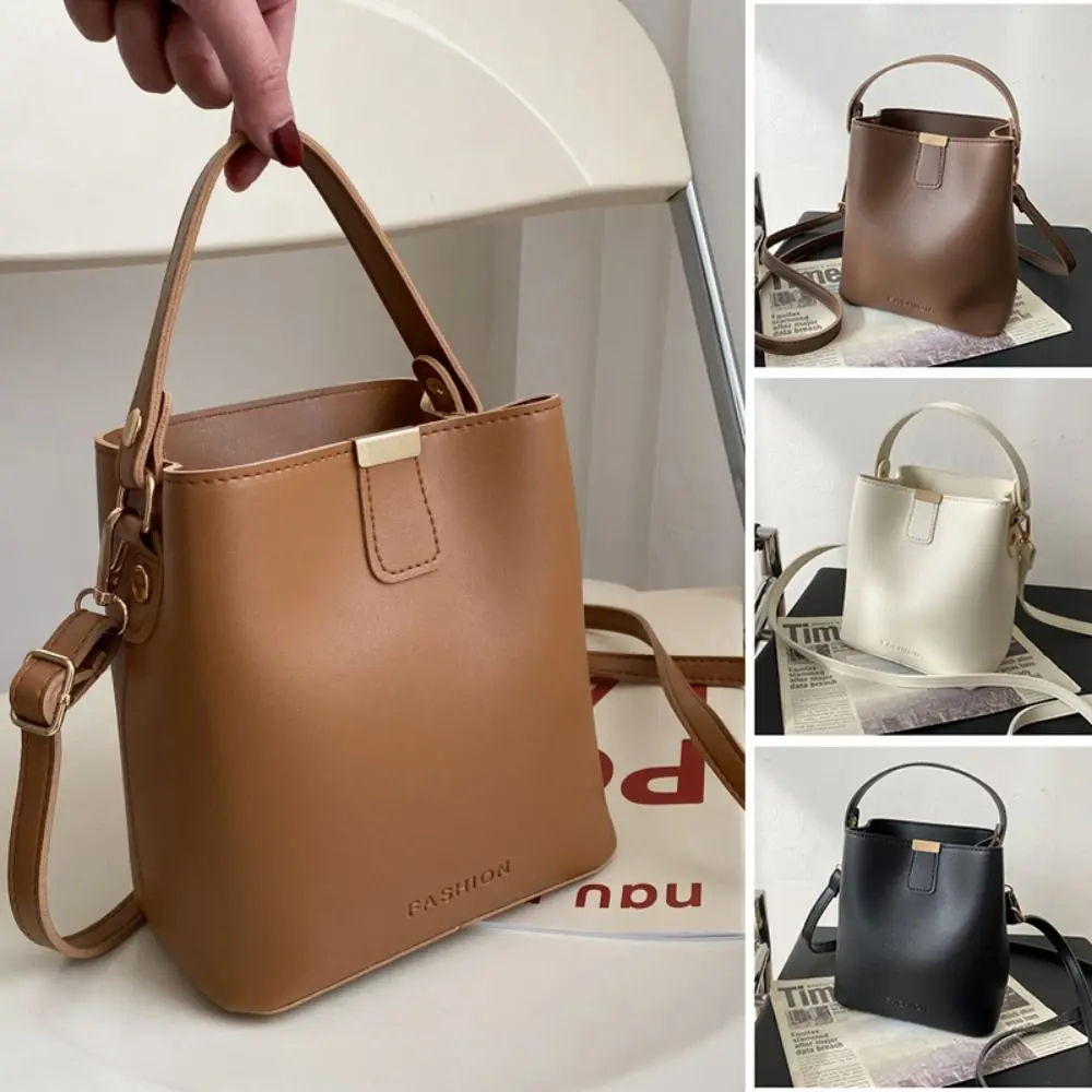 PU Leather Trend Women\'s Bag Portable Solid Color Ladies Tote Crossbody Handbag Large Capacity Messenger Bucket Bag