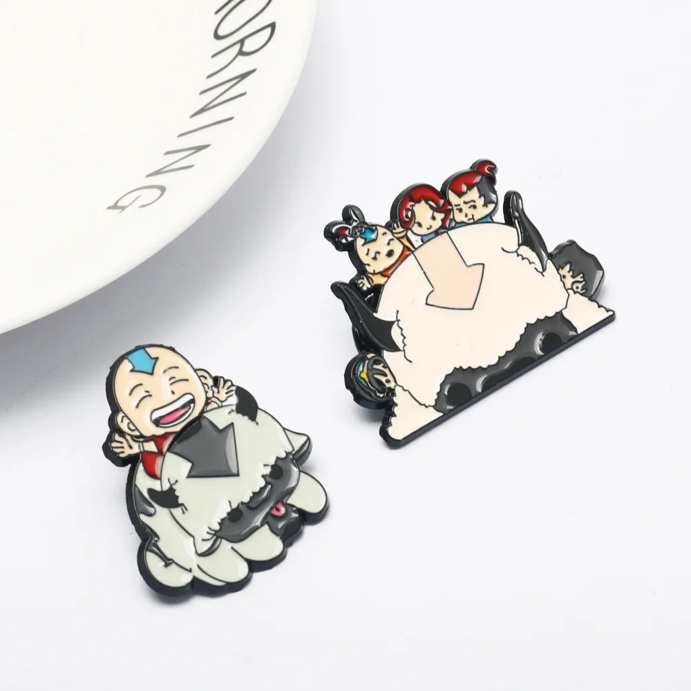 2Pcs/set Appa Avatar Flying Bison Enamel Pin Anime Villain Brooches on Clothes Badge Bag Lapel Woman Men Jewelry Gifts for Fans