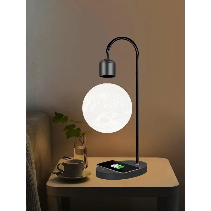 Airborne power supply, three-color suspended switching, black technology floating moon lamp, home decoration desk lamp